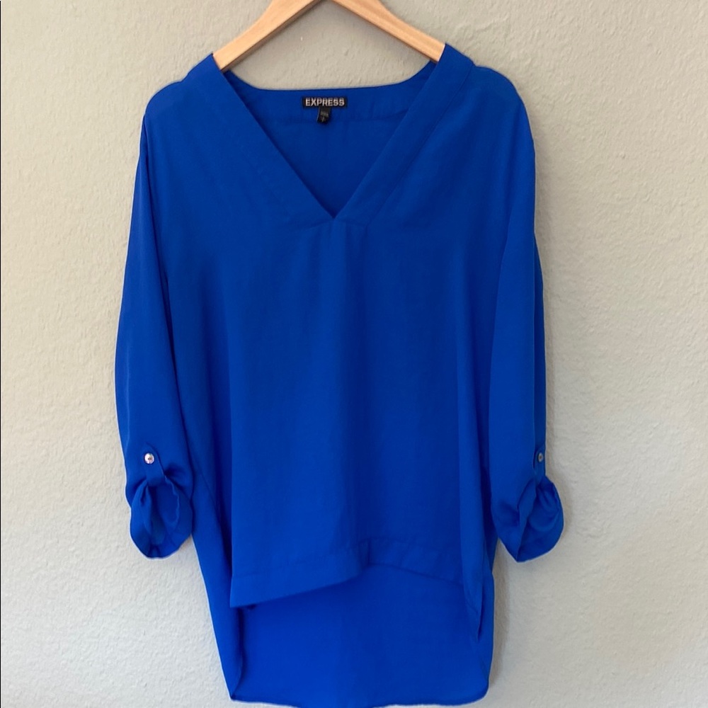 Express Blue Asymmetrical 3/4 Sleeve Blouse